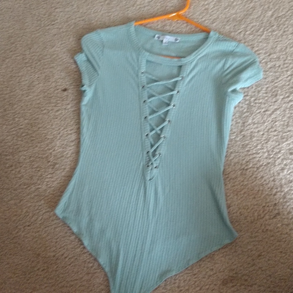 Green low cut body suit
